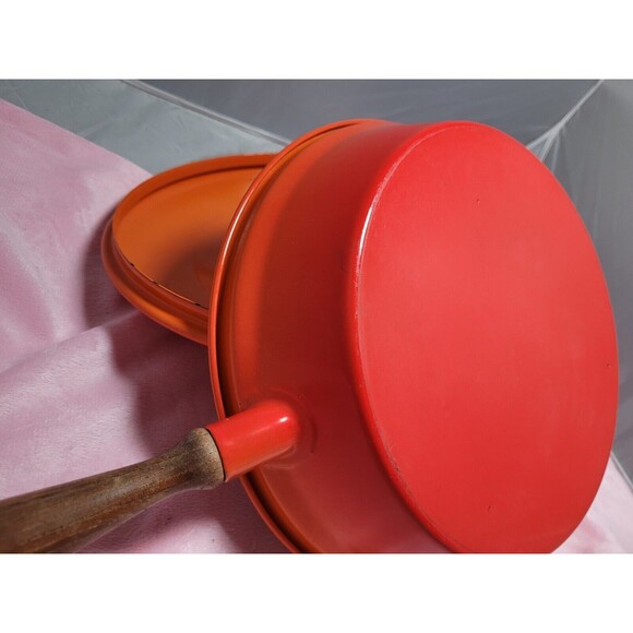 Vintage 1960s Midcentury Modern Red Orange Enamel Chafing Dish - Picture 7 of 7